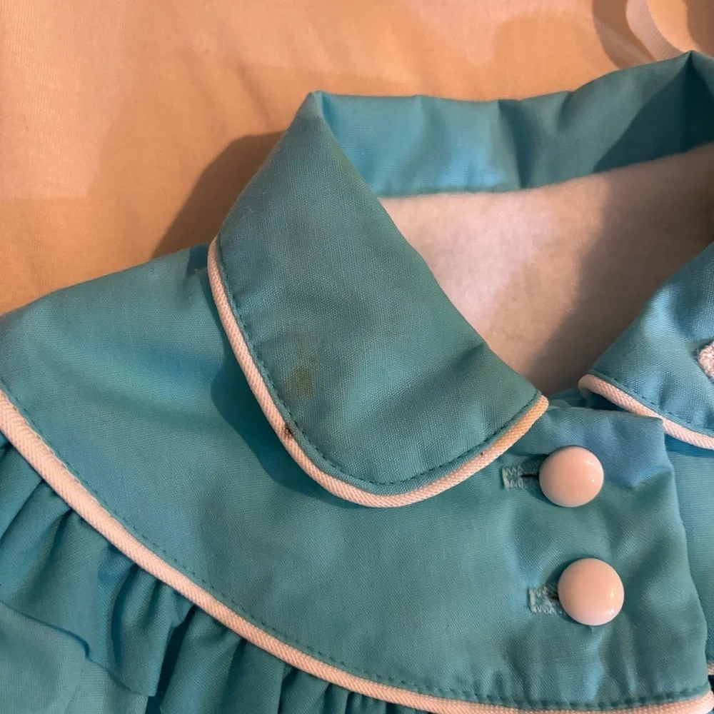 Vintage 1970s Baby Dress & Bonnet Set | Made in USA peterpan collo